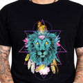 Blue Lion Crystal Sacred Geometry Butterfly Feathers Vintage Graphic T-Shirt.