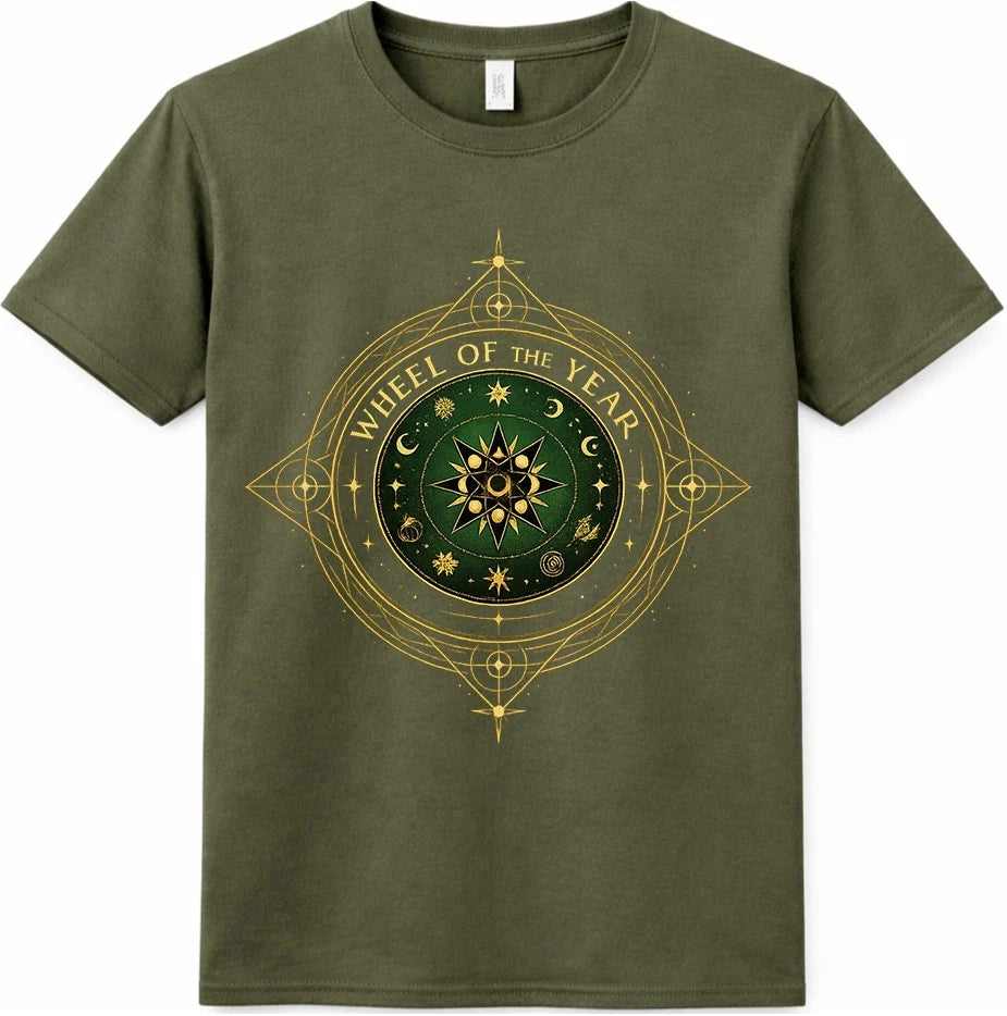Wheel of the Year Sacred Geometry Mandala Pagan Astrology Wiccan Graphic T-Shirt