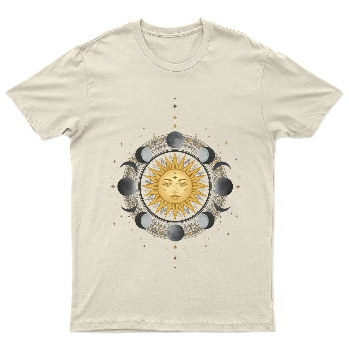 Celestial Sun Moon Phases Mandala Mens T-Shirt Womens Tee Graphic Unisex Top