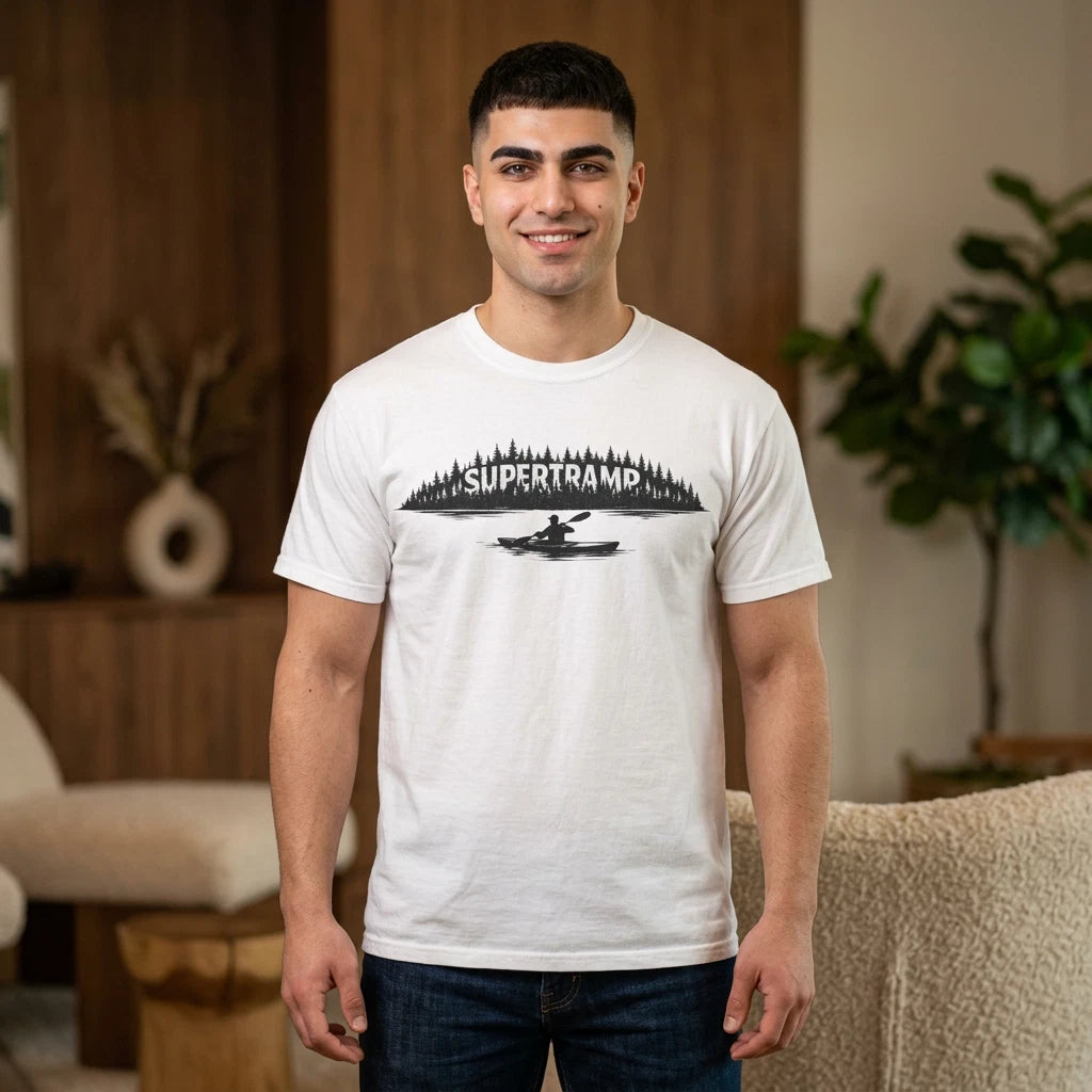 Supertramp Kayaker T-shirt | Forest Silhouette Outdoor Adventure