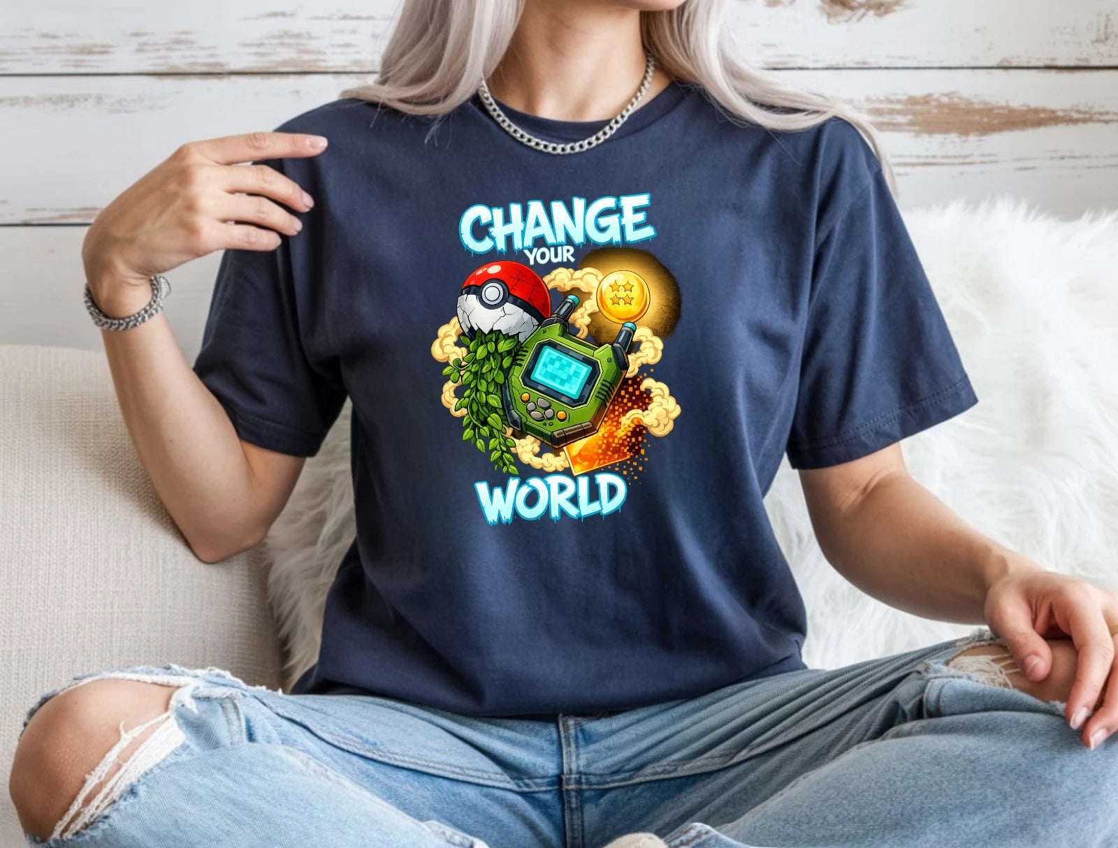Change Your World Retro Monster Tamer T-Shirt Digital Pet Gamer Graphic Tee
