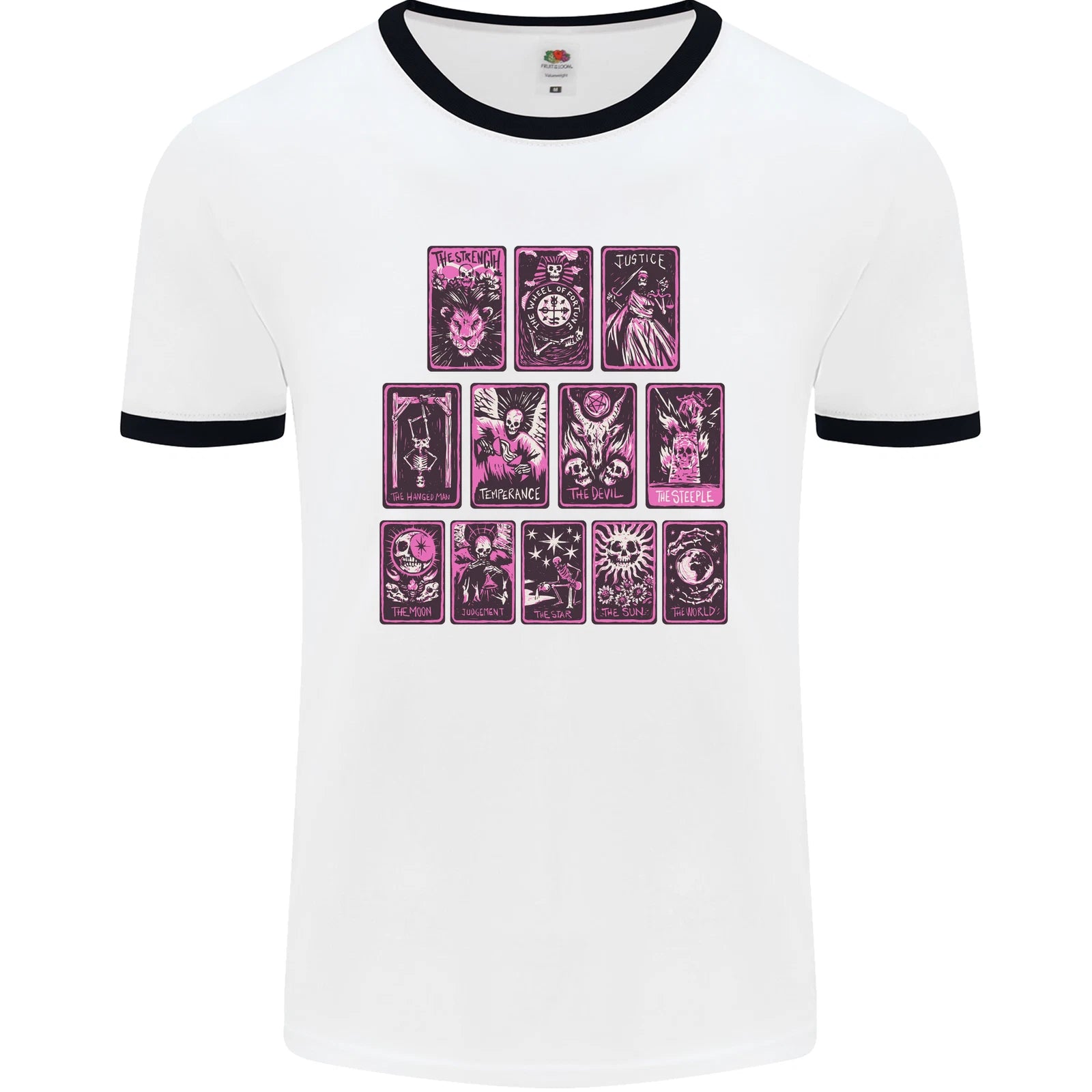 Tarot Cards Fortune Teller Skulls Mens Ringer T-Shirt