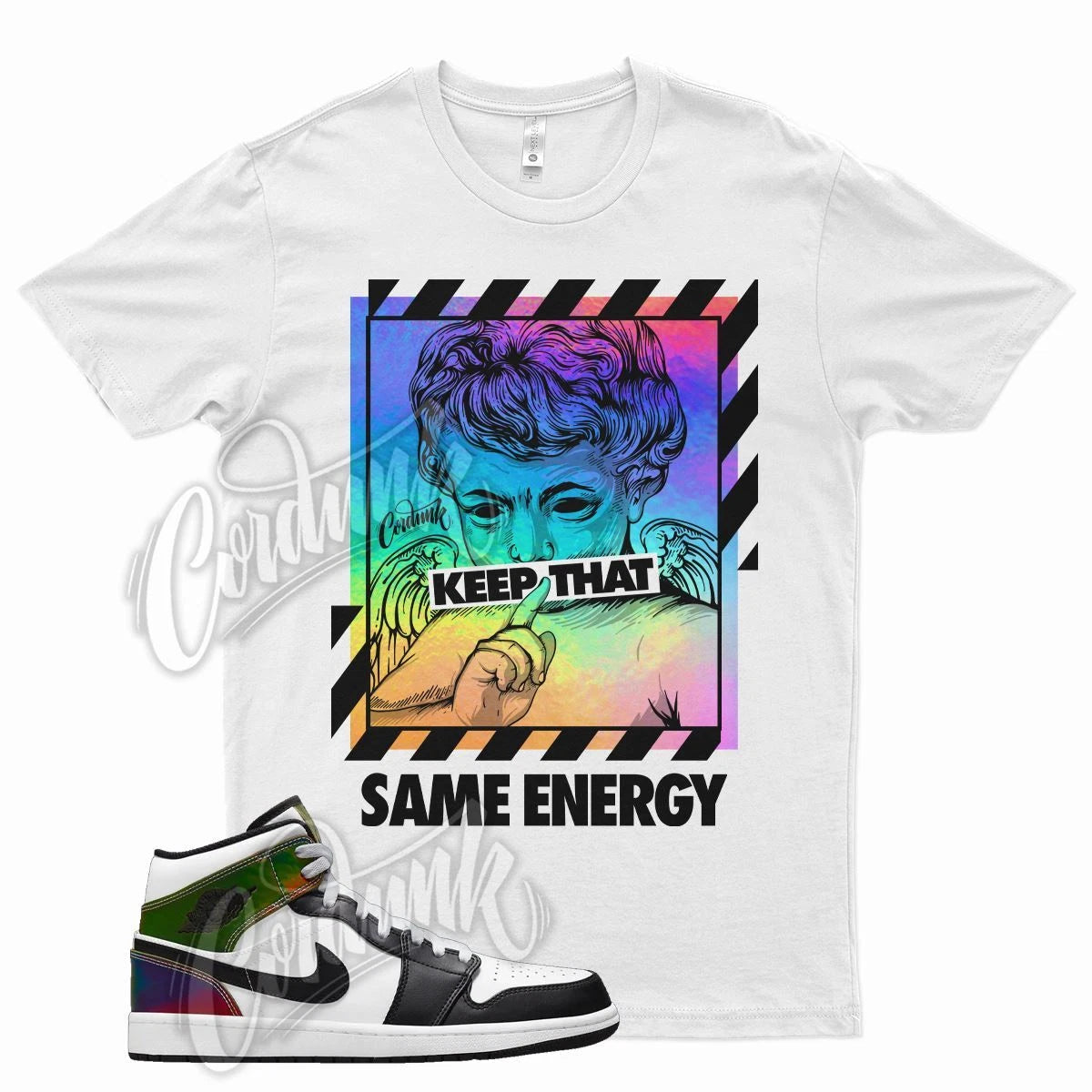 White ENERGY T Shirt for Air J1 1 Color Change Heat Reactive Hologram Black