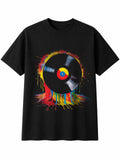 Splatter Art Vinyl Record Player Sunbeams Retro Y2K Mens T-Shirt Black Novelty