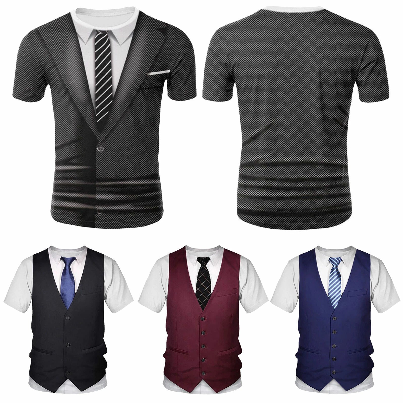 Tuxedo Shirt for Men's Fake Suit Tie Printed T-Shirt Funny Party Costume Shirts