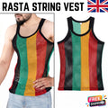 Men Rasta String Vest 100% Cotton  Mesh Fishnet Fitted Tank Top Reggae Style 2XL
