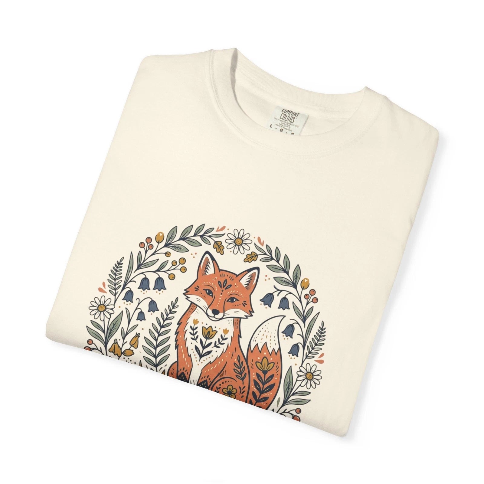 Folk Fox Floral Ornament Comfort Colors T-shirt Woodland Animal Nature