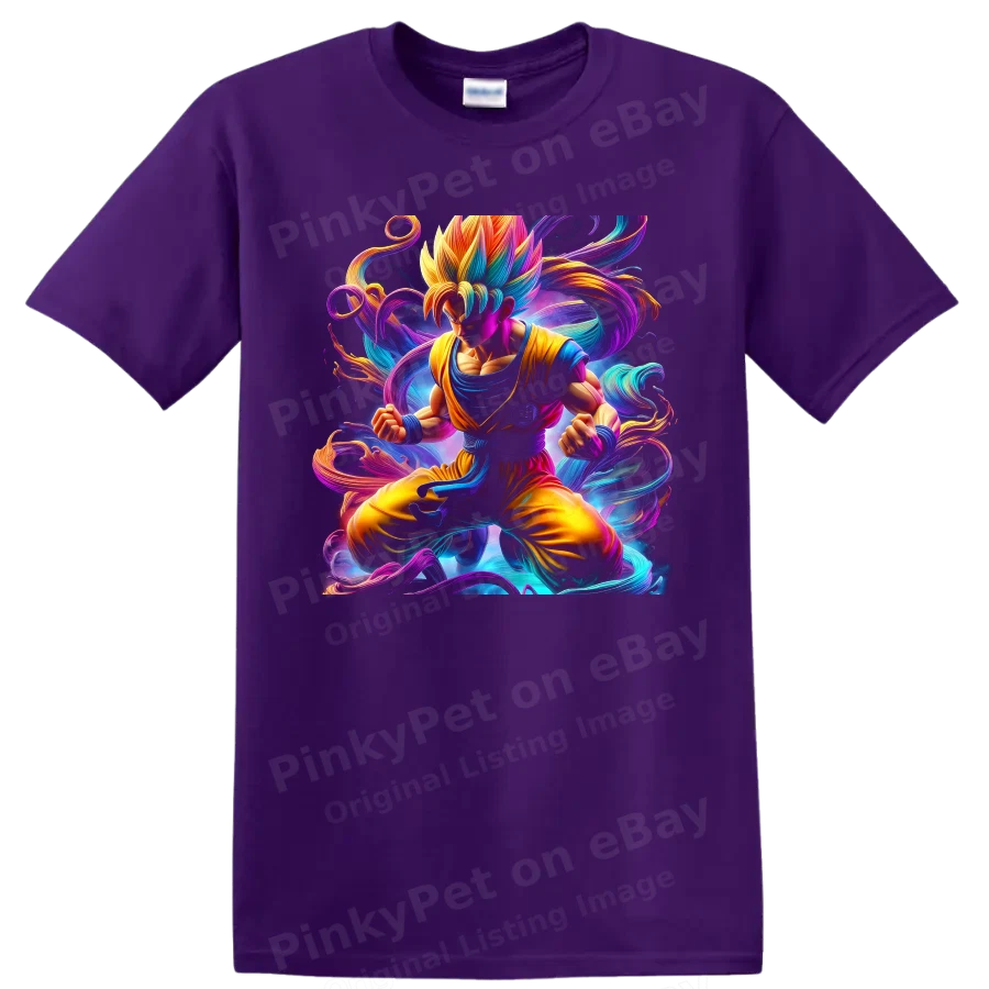 Goku Super Saiyan Anime T Shirt w/ Colorful Energy Aura Martial Arts Tee