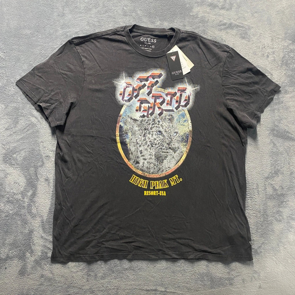 Guess T-Shirt Mens XXL Black NWT Off Grid Leopard Graphic Organic Cotton Tee