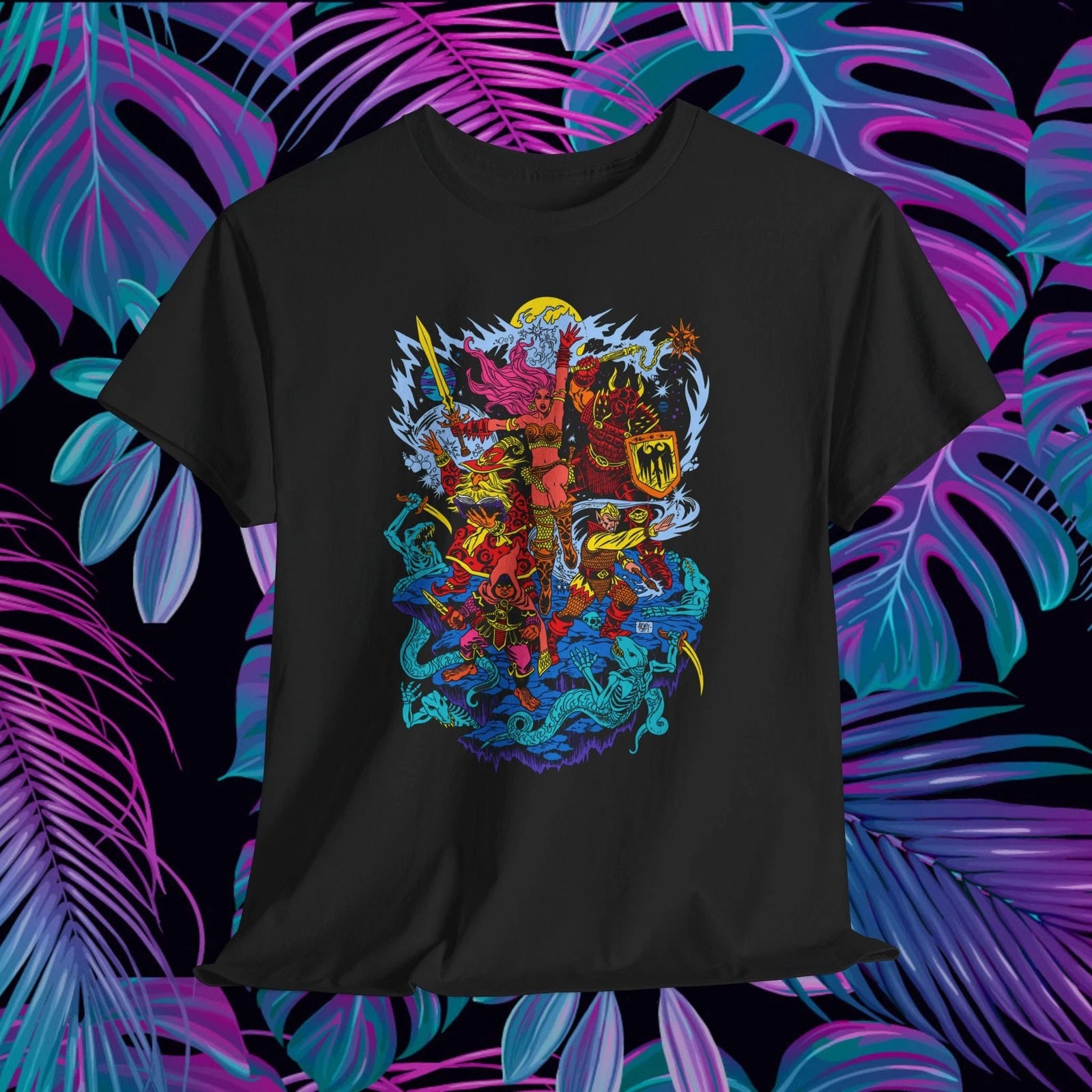 Retro Fantasy Warrior T-Shirt Sword & Sorcery Comic Art Graphic Tee DnD Style