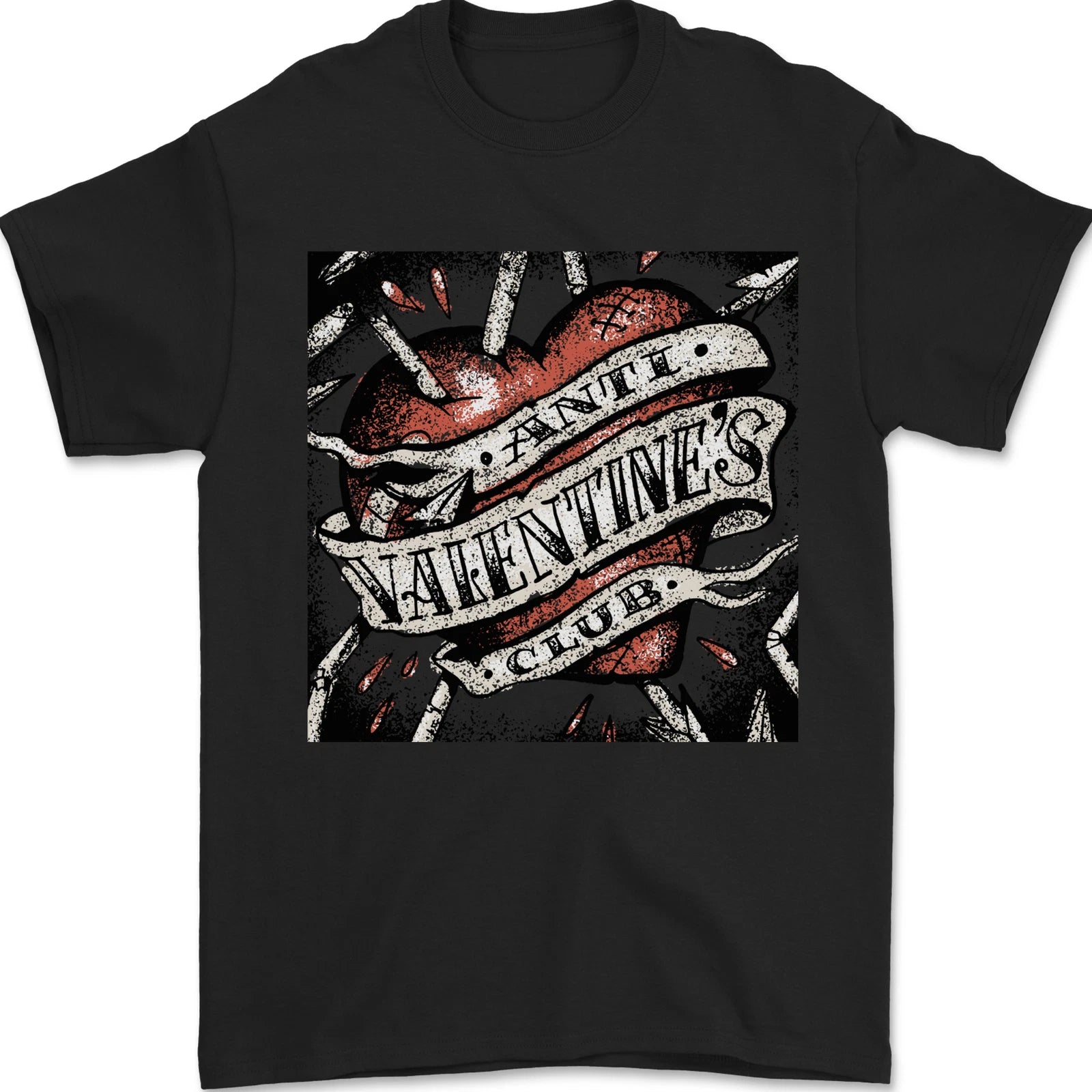 Anti Valentines Club Heart Singles Day Mens T-Shirt 100% Cotton