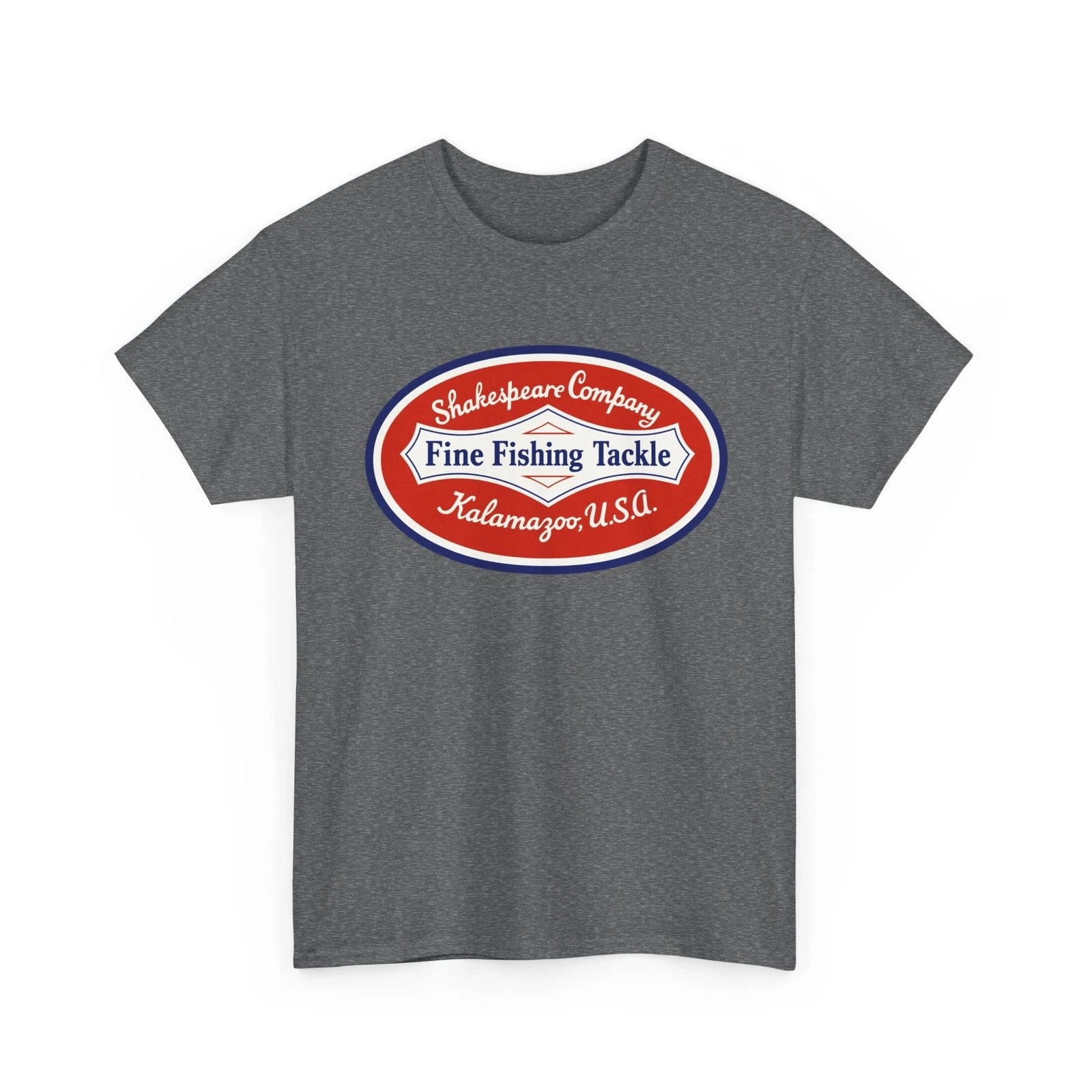Shakespeare Co. Fine Fishing Tackle Kalamazoo Michigan Vtg Retro Logo T-Shirt
