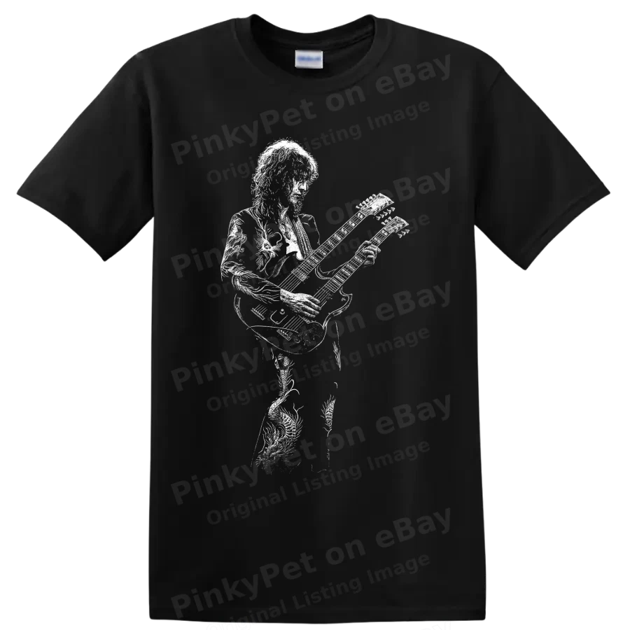 Jimmy Page Led Zeppelin Guitarist T Shirt w/ Electric Guitar Rock Music Art Tee