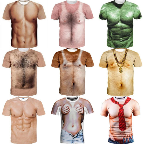 3D T-Shirt Funny Hairy Chest Muscle Print Men Women Short Sleeve Tops Tee S-6Xl