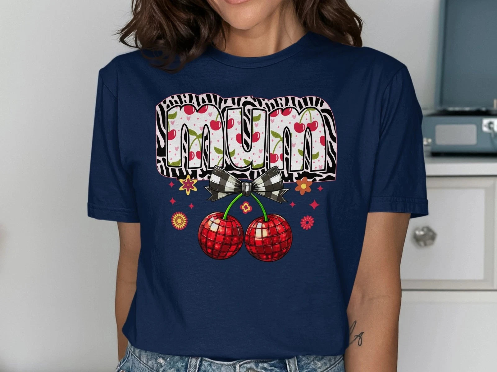 Mum Cherry Disco Balls T-Shirt – Funny Retro Graphic Tee for Party Lovers