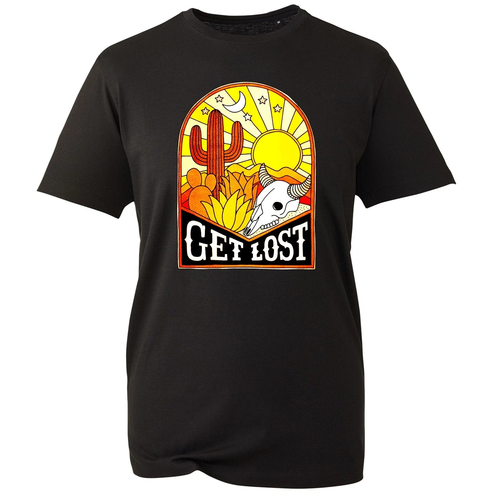 Funny Get Lost Shirt Unisex Black Cotton T-Shirt Desert Cactus Gift for Him UK