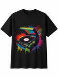 Splatter Art Vinyl Record Player Shattered Retro Y2K Mens T-Shirt Black Novelty