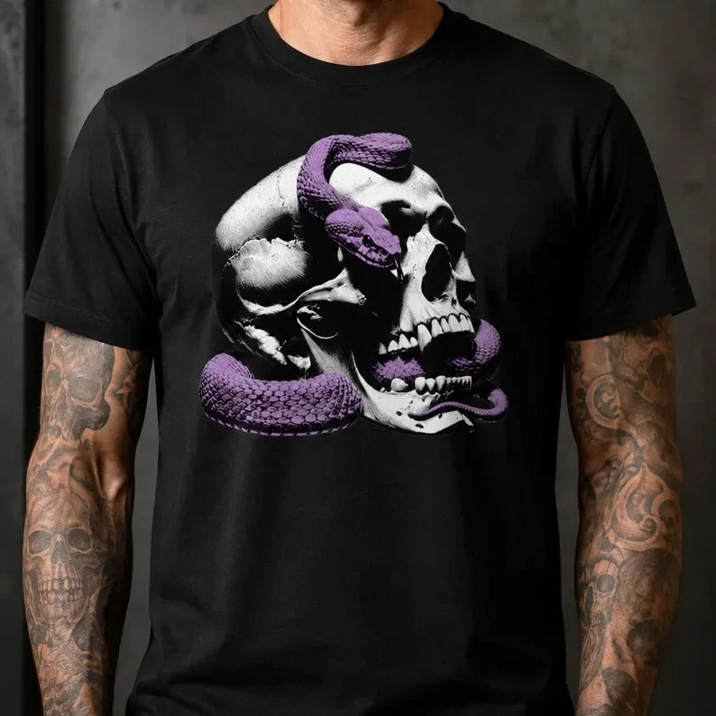 Snake Skull Shirt Tattoo Style Dark Art Reptile Mystical Goth Graphic Tee