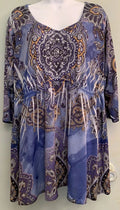 Faded Glory Size 1X 16W Sublimation Embellished Blouse Top 3/4 sleeve Rhinestone
