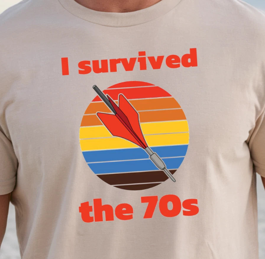 I Survived the 70s T-shirt | Retro Sunset Lawn Darts Tee, Funny Jarts Shirt