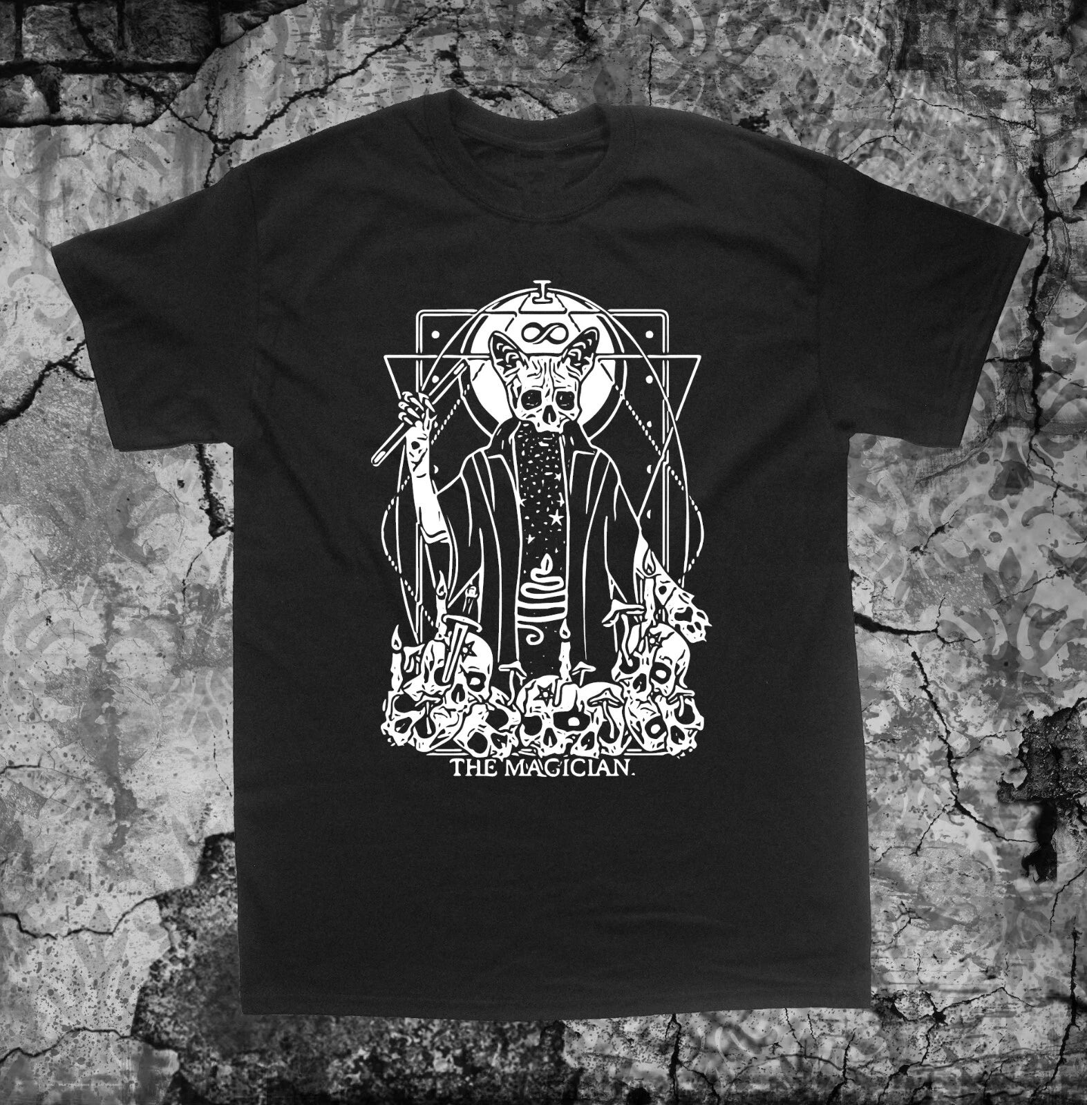 Magician Tarot Card Shirt - Gothic Occult Death Satanic Pentagram Baphomet Skull