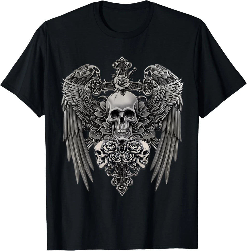 Funny Y2K Grunge Aesthetic Wings Alt Goth Skull Cross Gothic unisex T-Shirt
