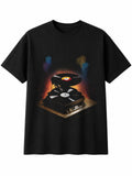 Fantasy Art Vinyl Record Player Hexagon Retro Y2K Mens T-Shirt Black 100% Cotton