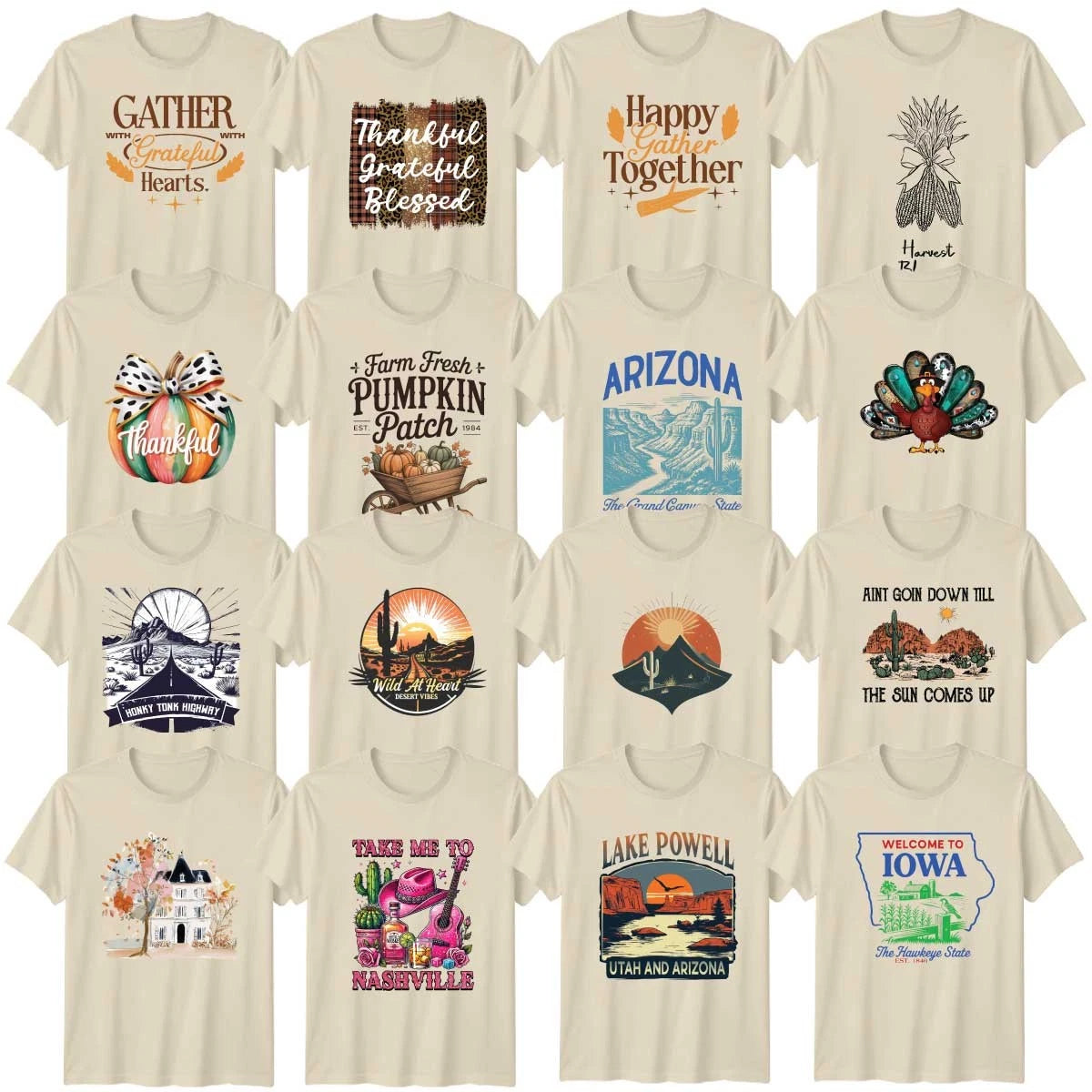 Retro Travel Western Adult T-Shirt Gratitude Thanksgiving Gift