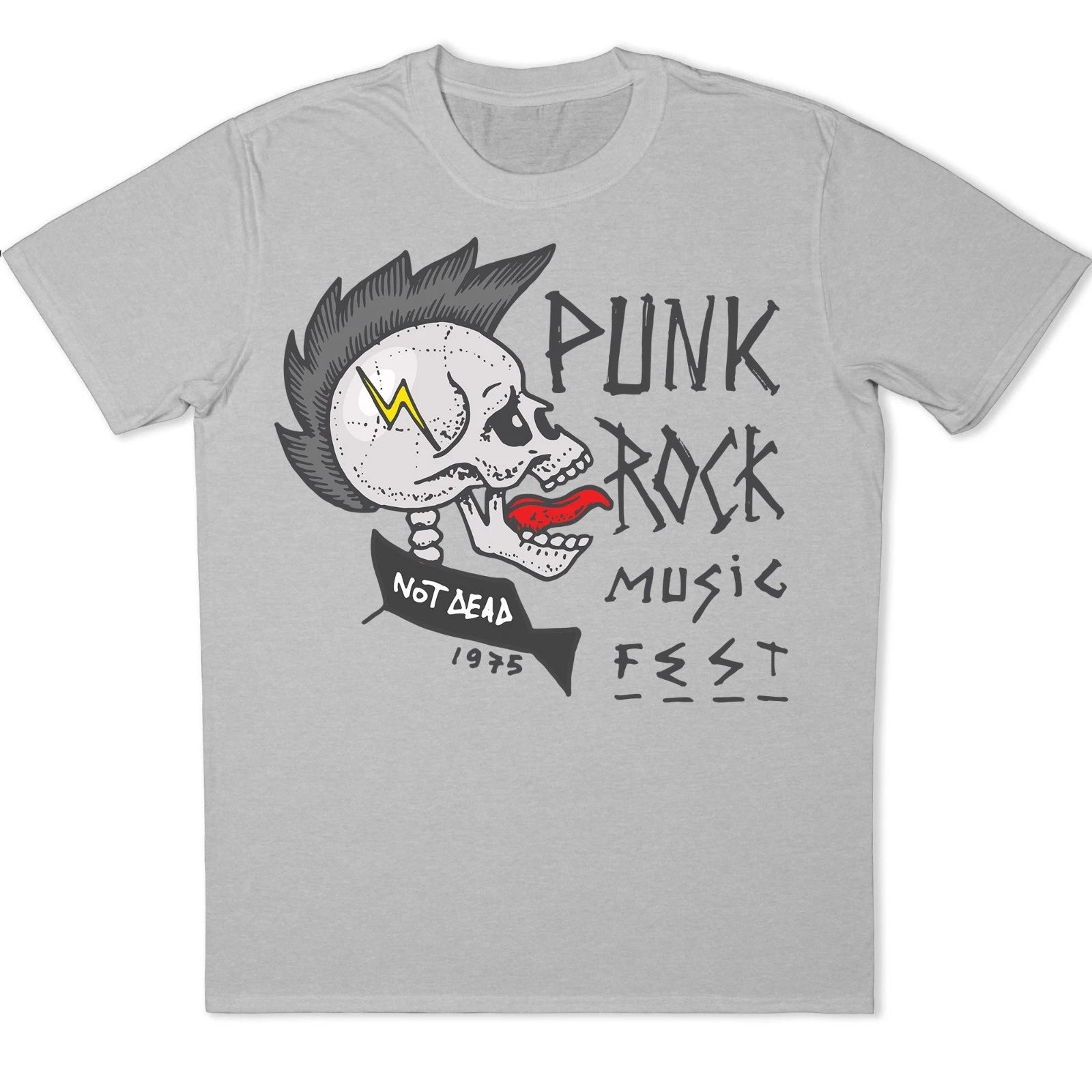 Punk Rock Music Fest Mohawk Skull Not Dead 1975 Concert Band Graphic T-Shirt.