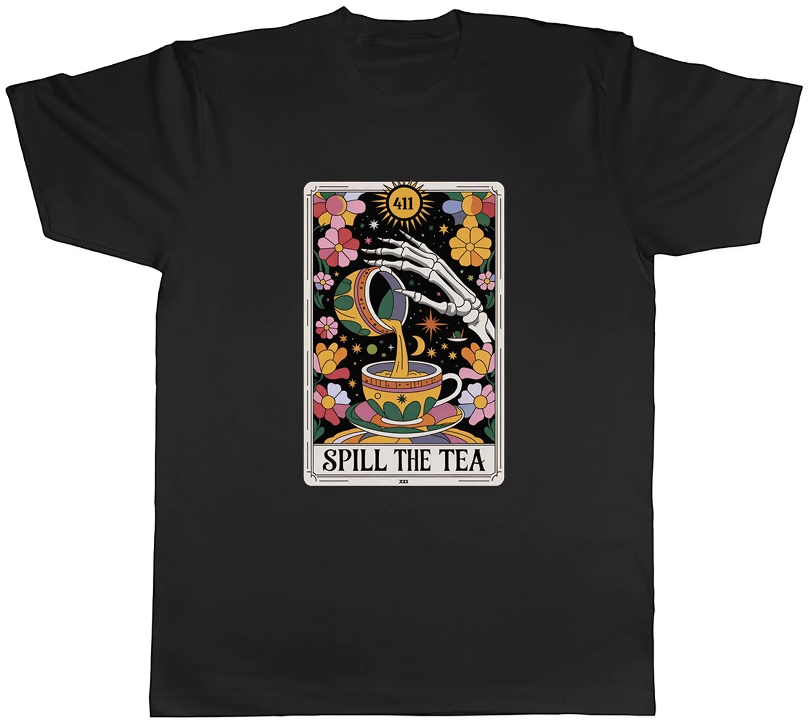 Spill the Tea Tarot Card Gothic Skeleton Hand Mens T-Shirt Tee Gift Top