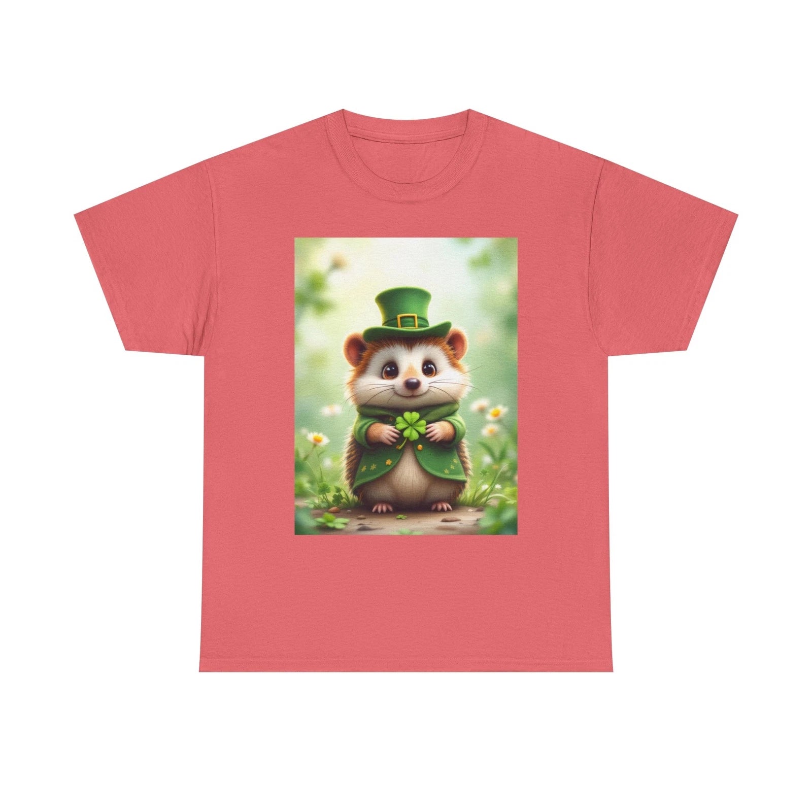 St Patrick's Day Hedgehog T-Shirt Green Clover Unisex Tee Funny Animal Shirt