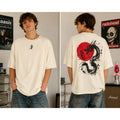 Y2K Dragon Graphic T Shirt Men's Large Cream Japanese Kanji Streetwear T-Shirt