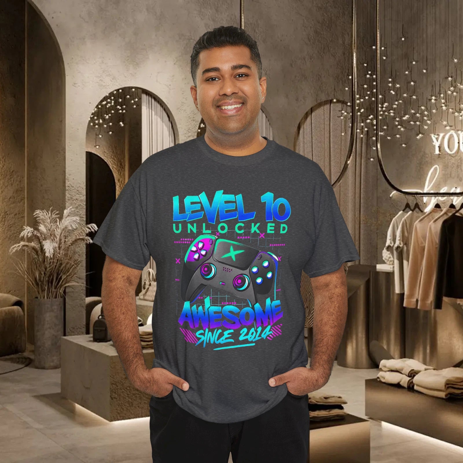 Level 10 Unlocked Awesome Since 2014 Gamer Birthday T-Shirt