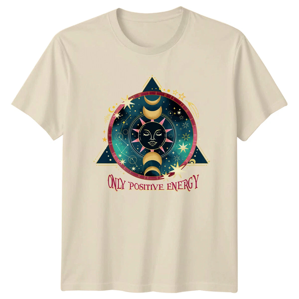 Celestial Sun Moon Phases Only Positive Energy Graphic T-Shirt
