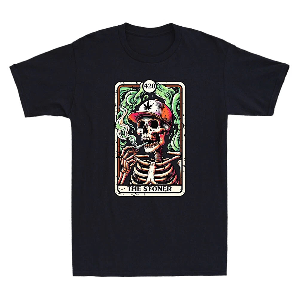 Tarot Card The Stoner Weed Lover Skeleton Cannabis 420 Vintage Men's T-Shirt Tee