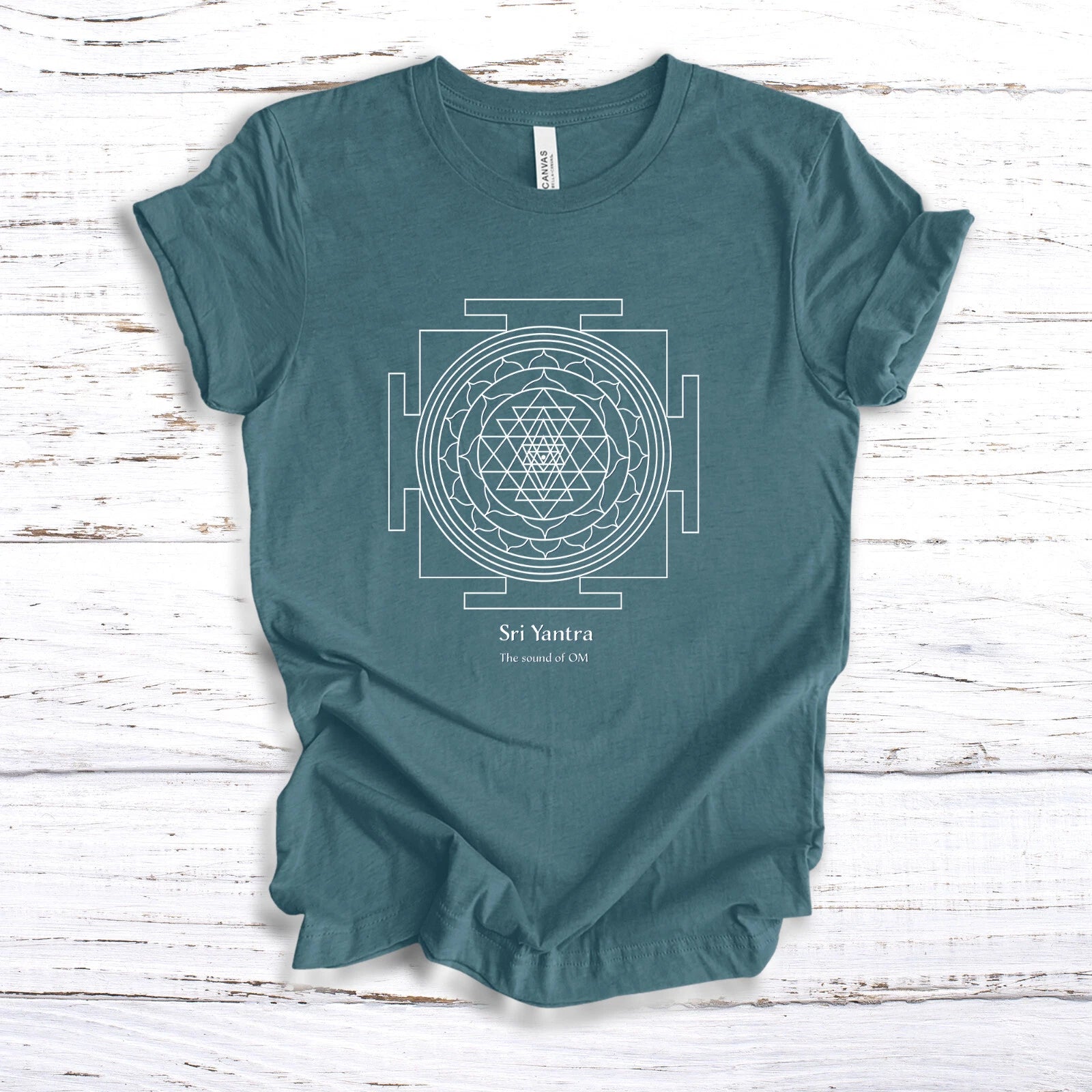 Sri Yantra Sacred Geometry - White Print -  Unisex Short Sleeve Tee