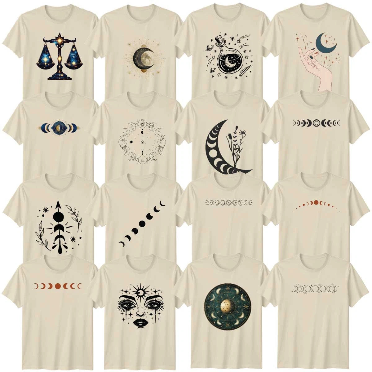 Boho Moon Phases Astrology Adult T-Shirt Moon And Stars Celestial Gift