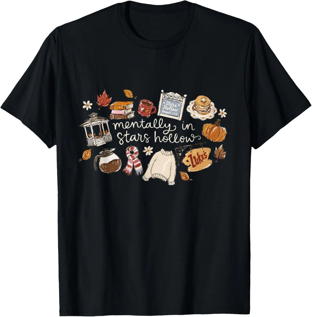 Mentally in Stars Hollow Cozy Fall Coffee Books Autumn Lover T-Shirt