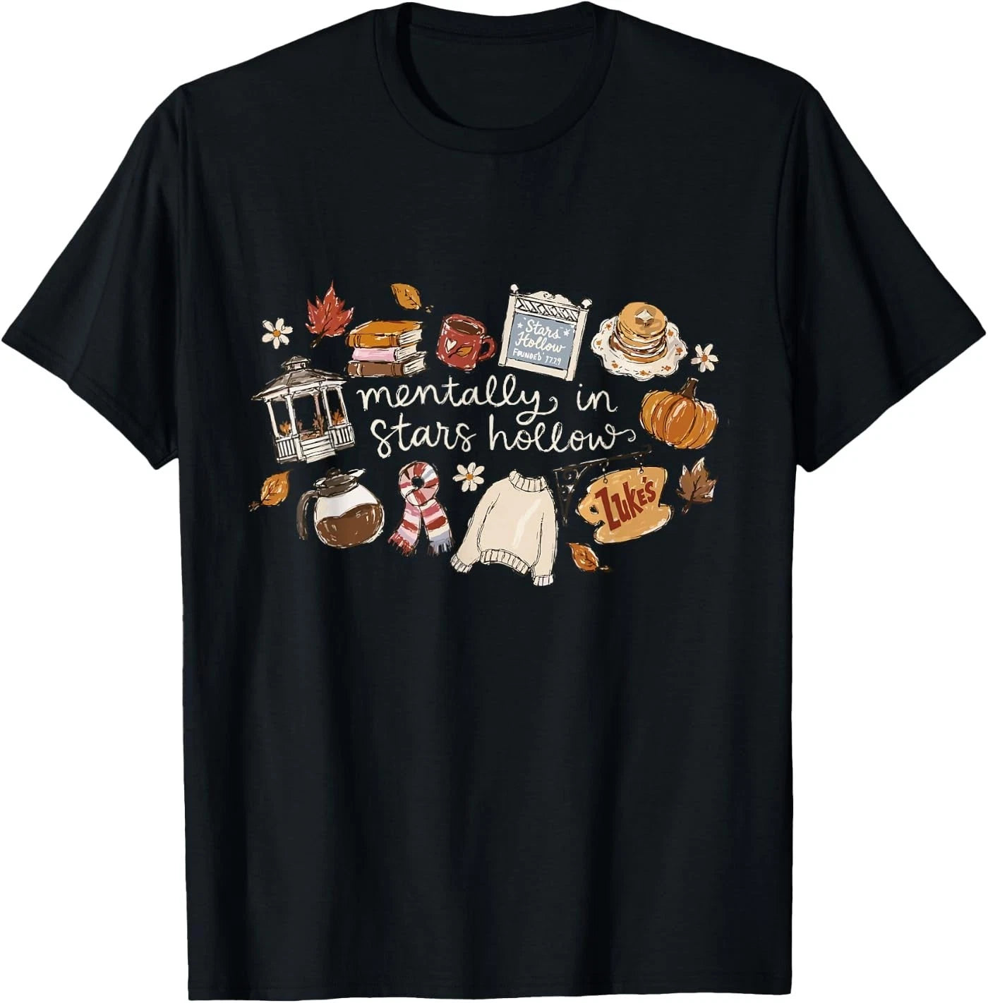 Mentally in Stars Hollow Cozy Fall Coffee Books Autumn Lover T-Shirt