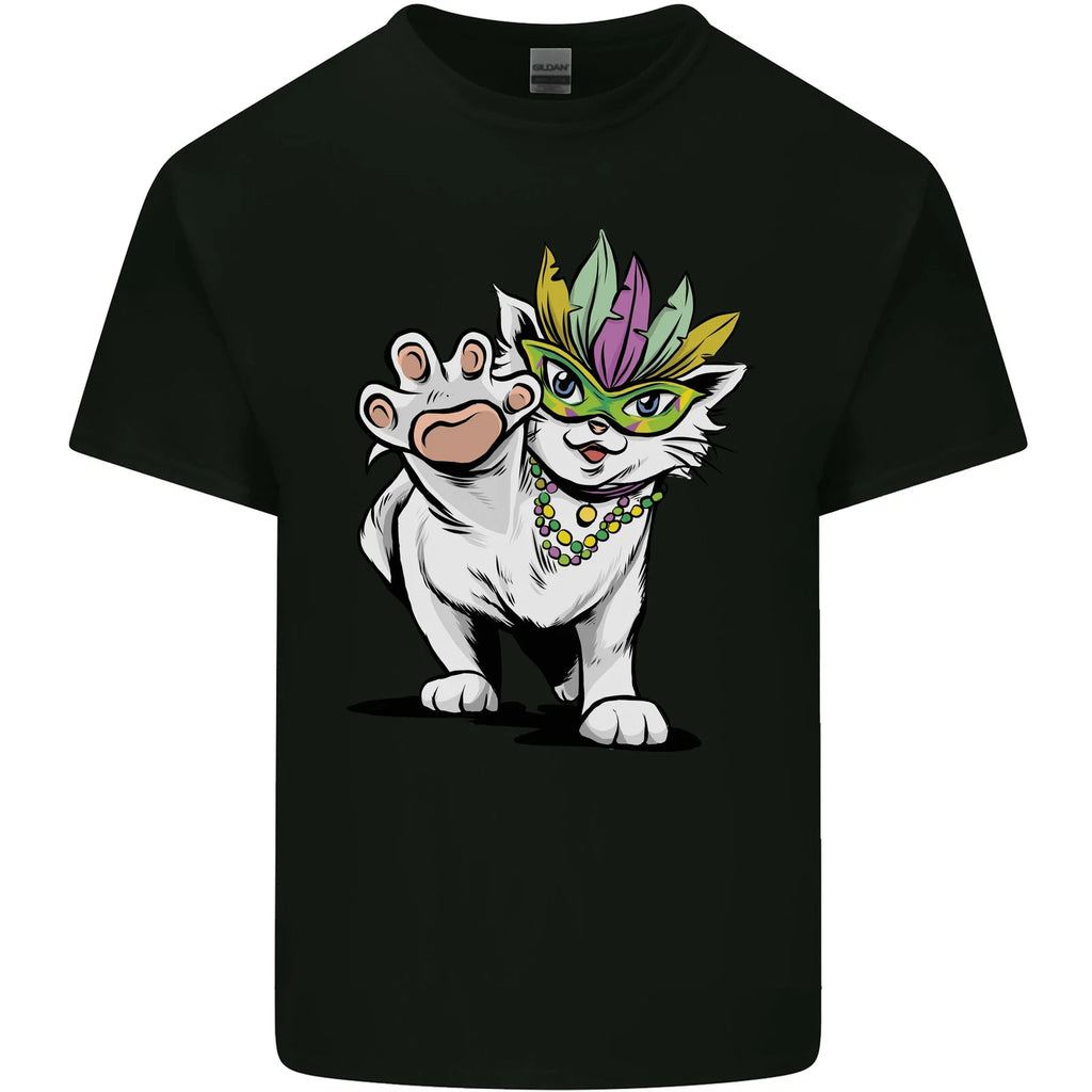 Mardi Gras Festival Cat Mens Cotton T-Shirt Tee Top