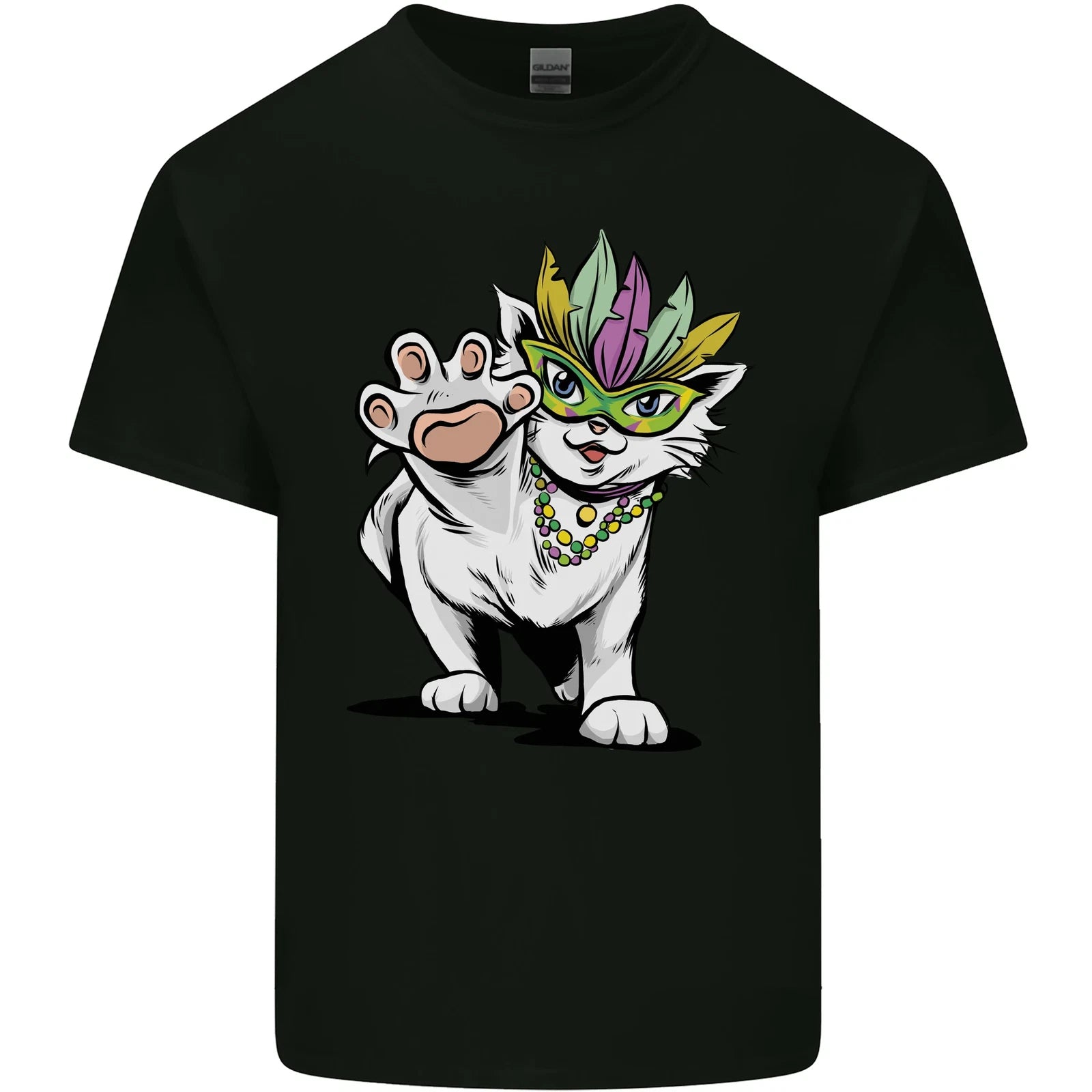 Mardi Gras Festival Cat Mens Cotton T-Shirt Tee Top