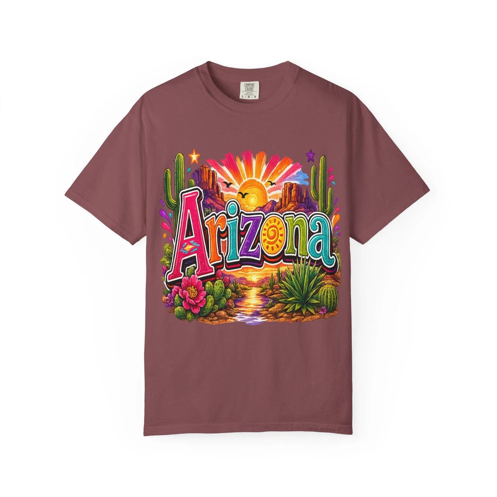 Arizona Desert Sunset T-shirt | Cactus, Saguaro, Floral Scenic Tee