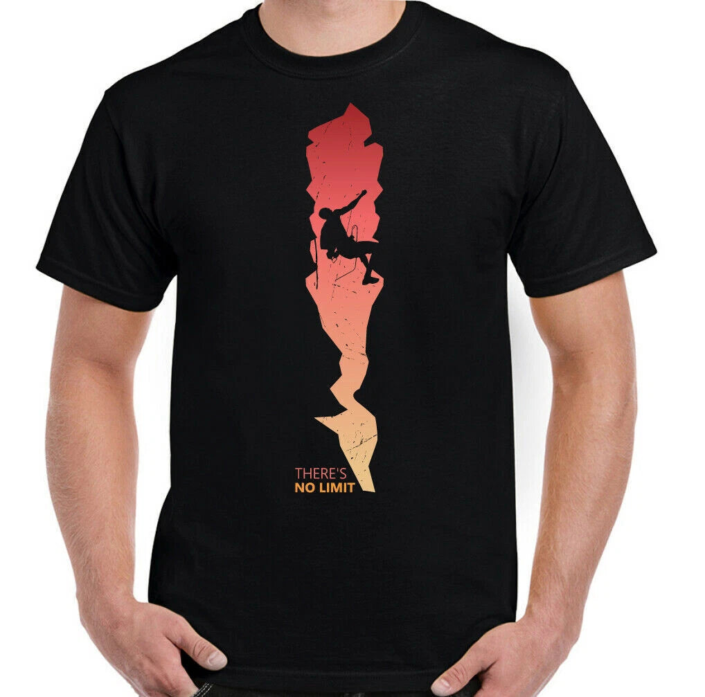 ROCK CLIMBING T-SHIRT, Mountaineering No Limit Abseiling Extreme Sport Tee Top