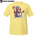 Festive Snowman T-Shirt – Red Scarf, Candy Cane & Cozy Winter Design