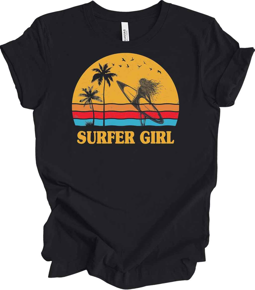 Surfer Girl Vintage Retro 70s Beach Surfing California Lover Summer Vacation Tee