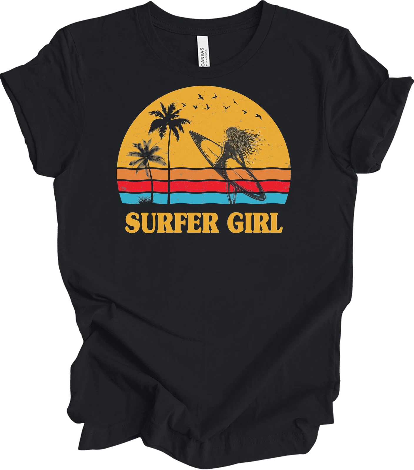 Surfer Girl Vintage Retro 70s Beach Surfing California Lover Summer Vacation Tee