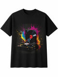 Ink Art Vinyl Record Player Splash Retro Y2K Mens T-Shirt Black 100% Cotton Xmas