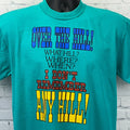 Vintage 90s Over the Hill T Shirt L Large Green Birthday Aging Old Made In USA