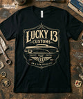 Lucky 13 Customs Shirt Lowrider Kustom Kulture Car Guy Gearhead Gift Tee XS-5XL