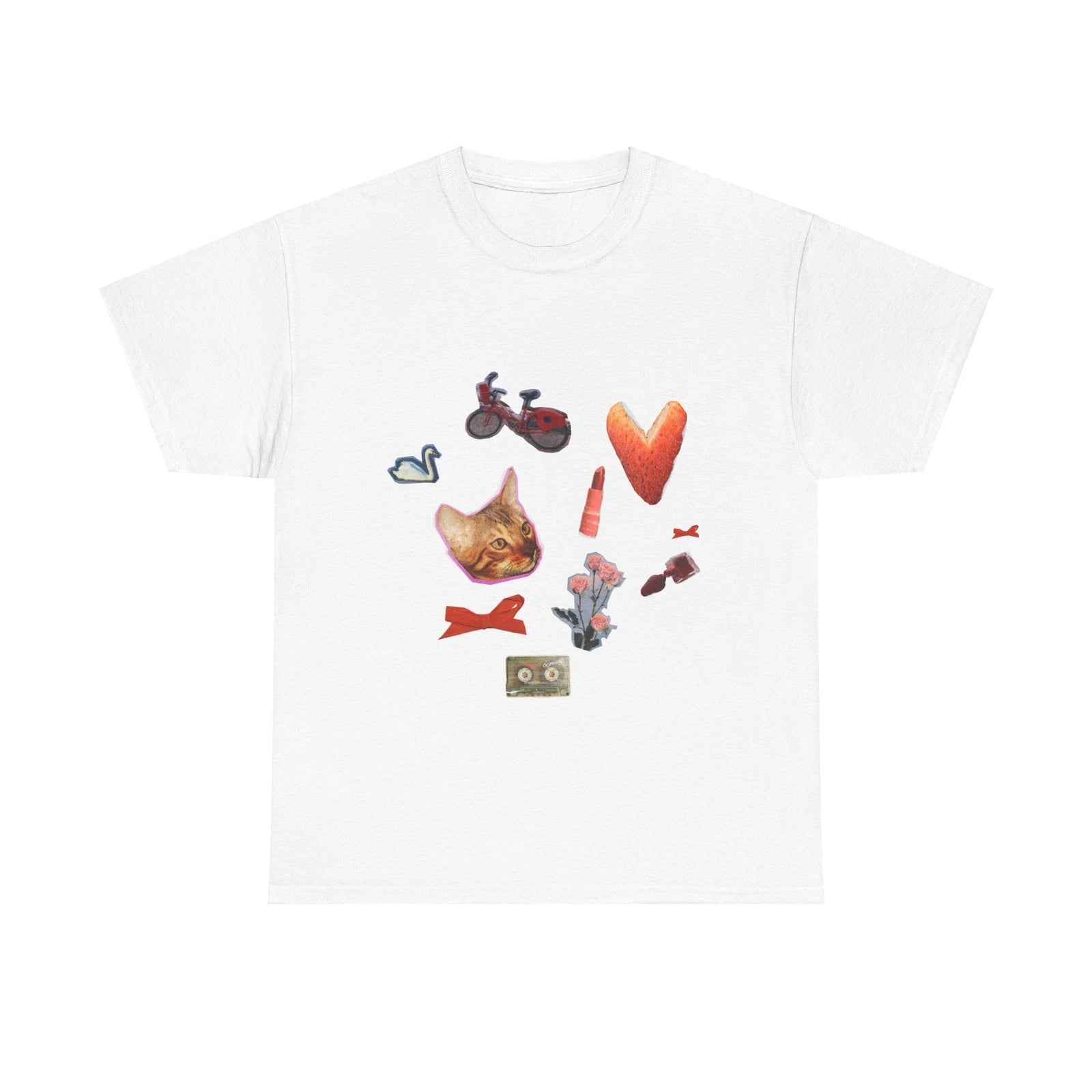 VINTAGE COLLAGE COQUETTE T-SHIRT : Y2k Tee Scrapbook Vintage Aesthetic- white